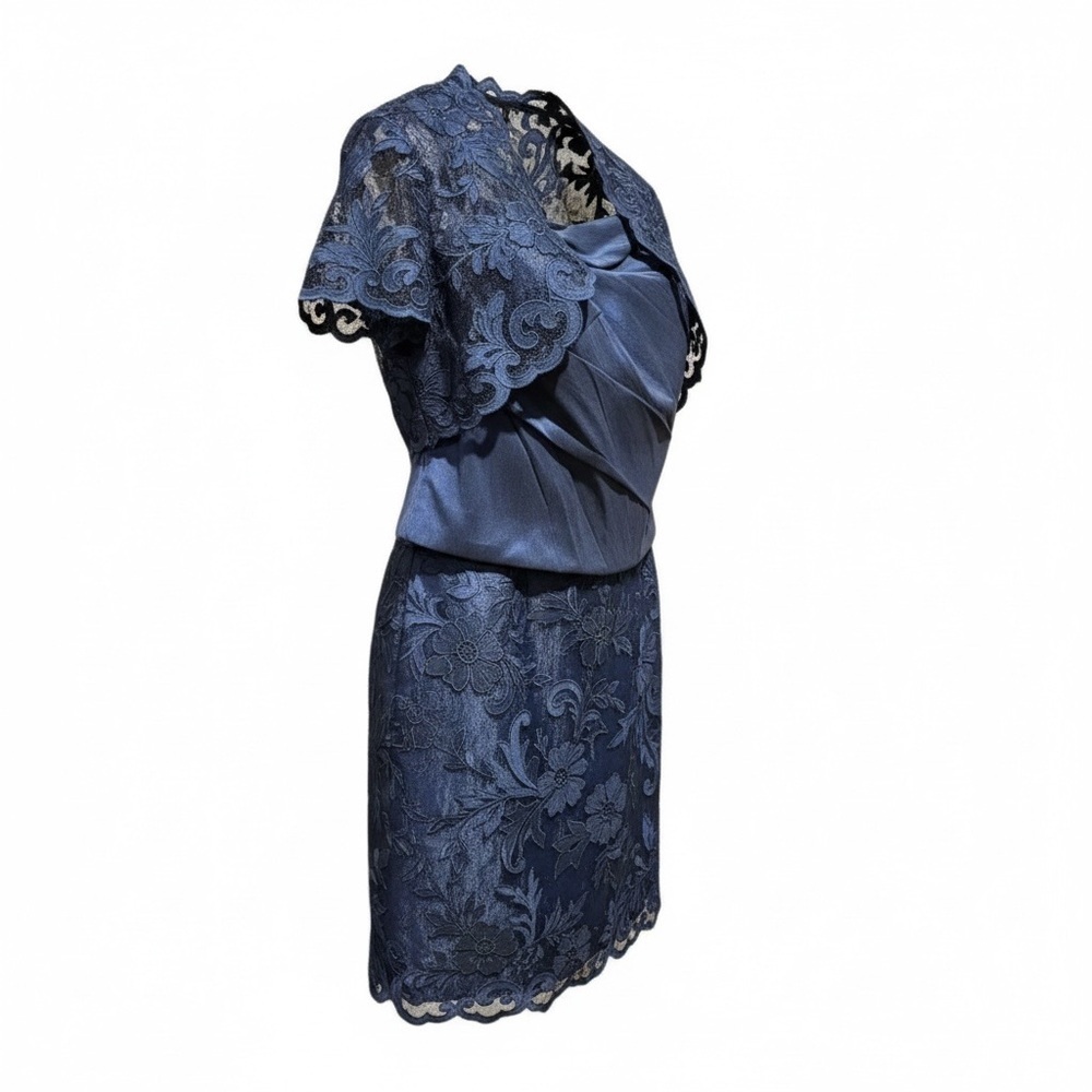 NWOT Jovani Midnight Blue Embroidered Three piece suit lace detail size 16 party - Picture 2 of 9